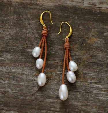 Handmade Pearl and Leather Earrings-Your Soul Place